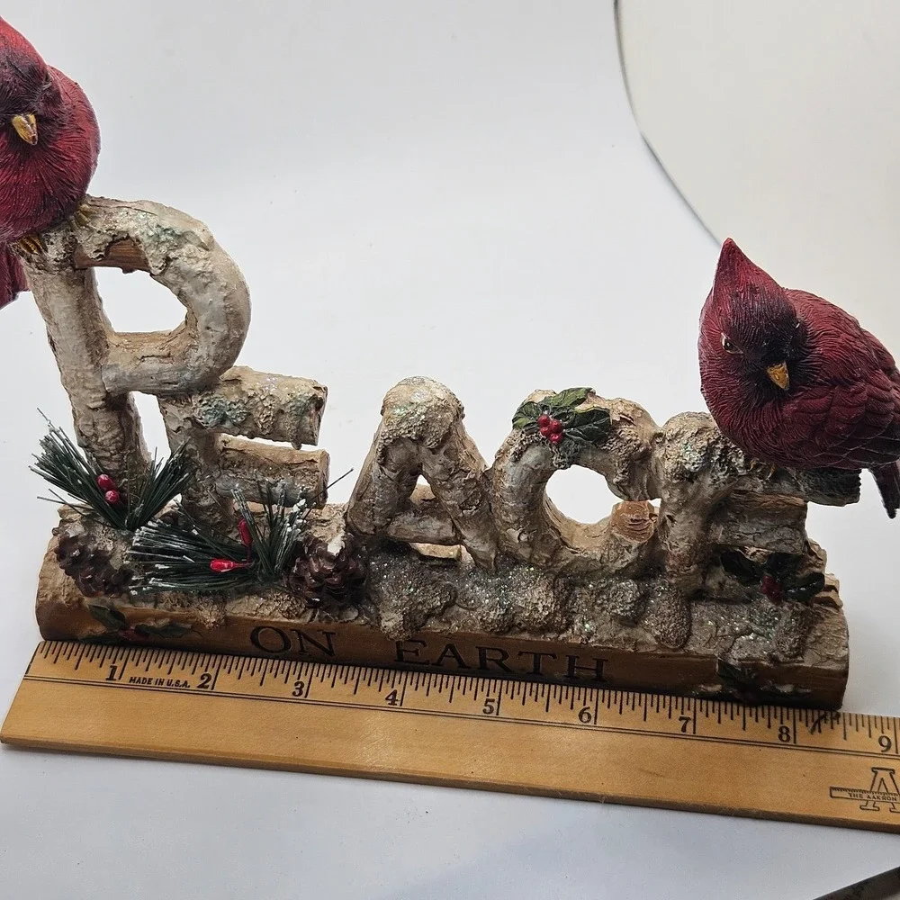 Rustic Peace On Earth Cardinal Christmas‎ Table Decor Figurine Woodland Bird